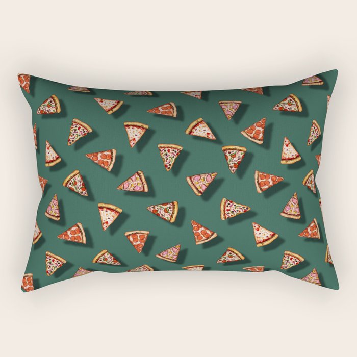 Pizza Party Pattern - Floating Pizza Slices on Teal Rectangular Pillow Gallery Image 2