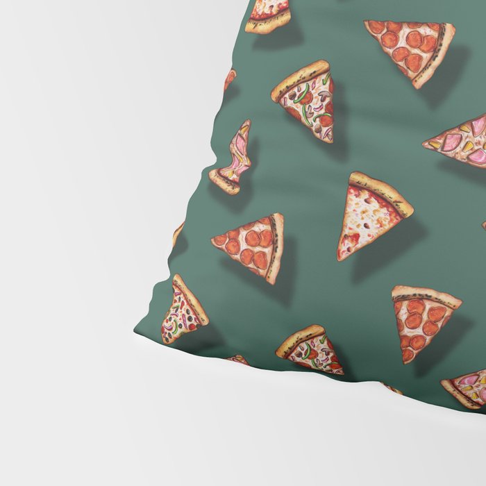 Pizza Party Pattern - Floating Pizza Slices on Teal Pillow Sham Gallery Image 4