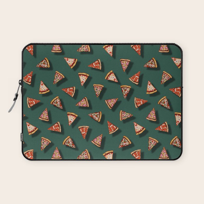 Pizza Party Pattern - Floating Pizza Slices on Teal Laptop Sleeve Gallery Image 1