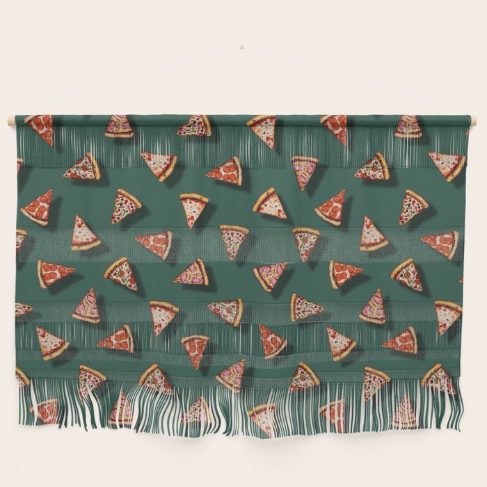 Pizza Party Pattern - Floating Pizza Slices on Teal Wall Hanging Gallery Image 1