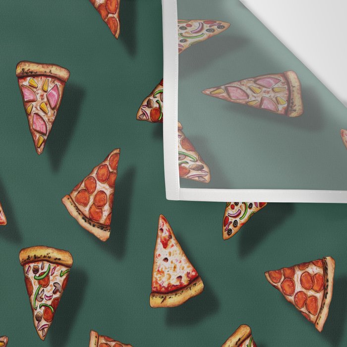 Pizza Party Pattern - Floating Pizza Slices on Teal Wall Tapestry Gallery Image 3