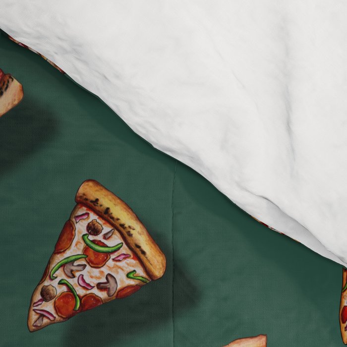 Pizza Party Pattern - Floating Pizza Slices on Teal Comforter Gallery Image 4