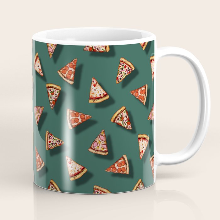 Pizza Party Pattern - Floating Pizza Slices on Teal Coffee Mug Gallery Image 1