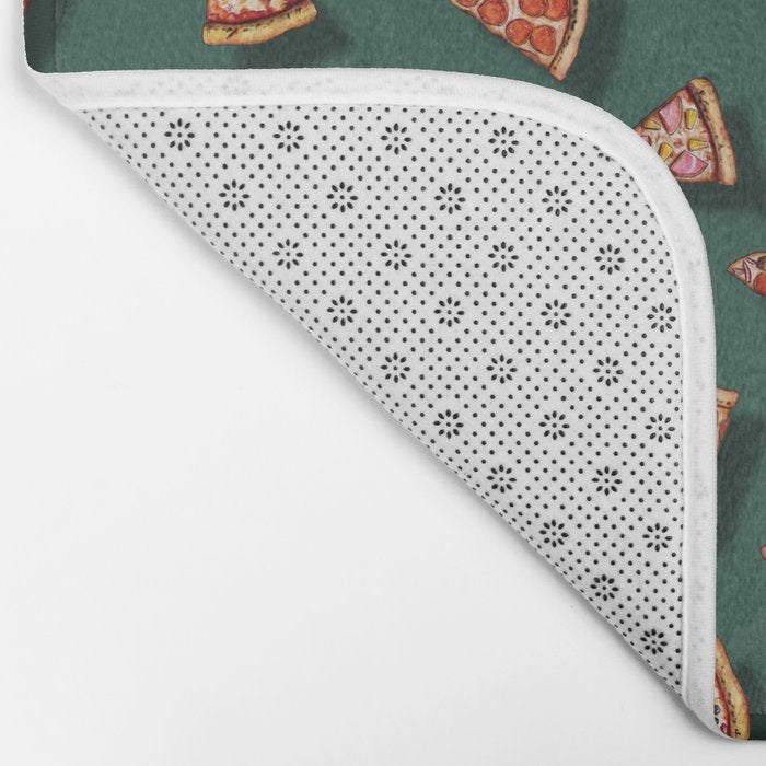 Pizza Party Pattern - Floating Pizza Slices on Teal Bath Mat Gallery Image 2