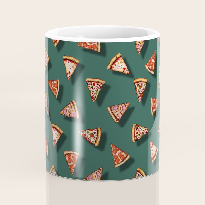 Pizza Party Pattern - Floating Pizza Slices on Teal Coffee Mug Gallery Image 4