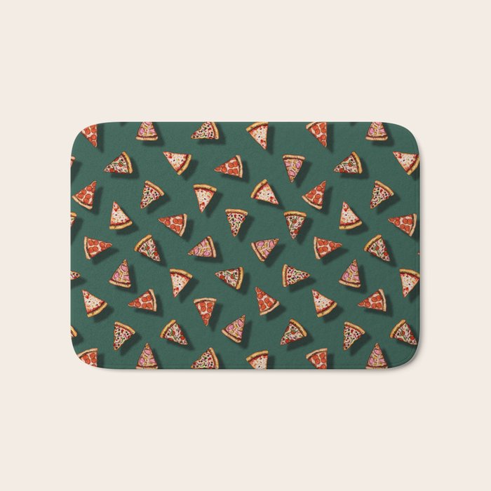 Pizza Party Pattern - Floating Pizza Slices on Teal Bath Mat Gallery Image 1