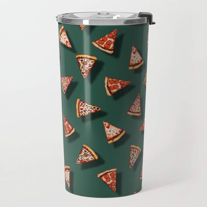 Pizza Party Pattern - Floating Pizza Slices on Teal Travel Mug Gallery Image 2