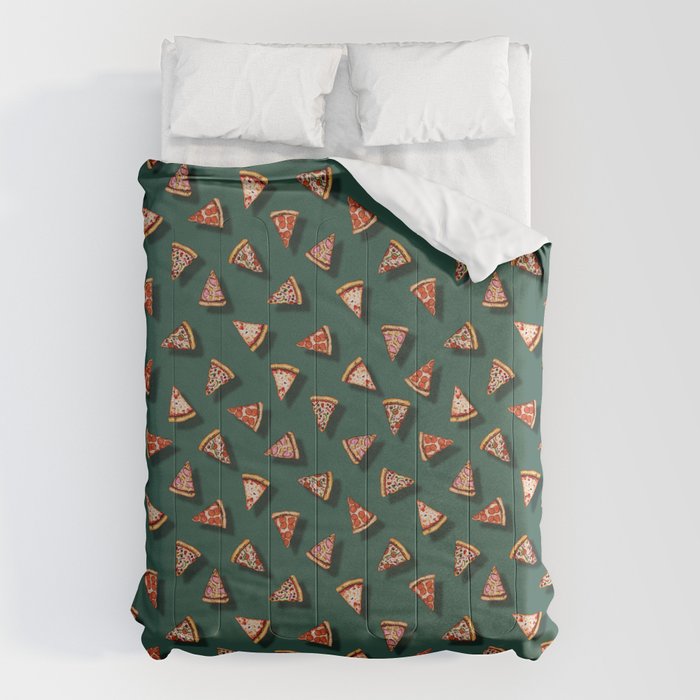Pizza Party Pattern - Floating Pizza Slices on Teal Comforter Gallery Image 6