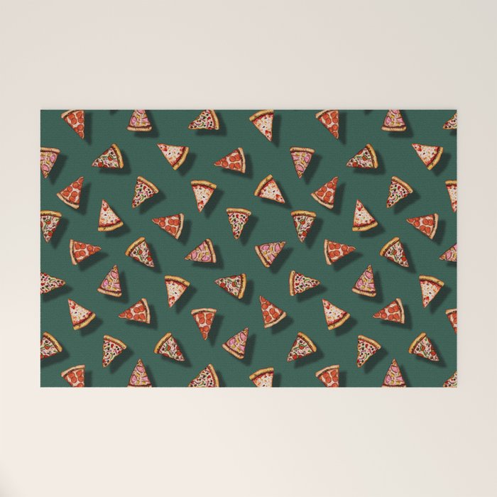 Pizza Party Pattern - Floating Pizza Slices on Teal Welcome Mat Gallery Image 1