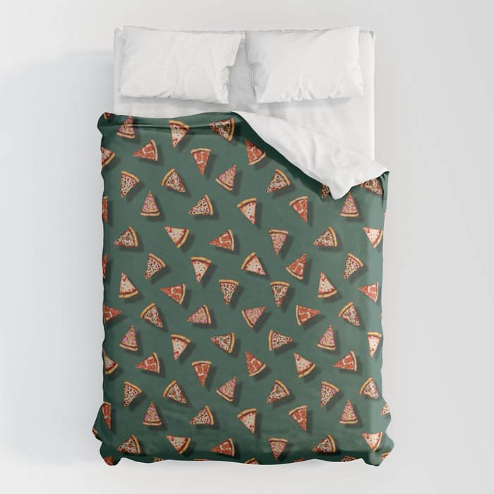 Pizza Party Pattern - Floating Pizza Slices on Teal Duvet Cover Gallery Image 1
