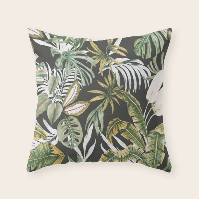 Dark watercolor jungle 1 Throw Pillow Gallery Image 1