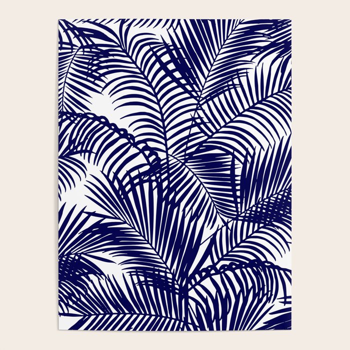 Modern blue white tropical palm trees pattern Poster Gallery Image 4