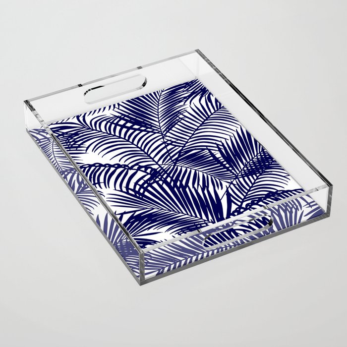 Modern blue white tropical palm trees pattern Acrylic Tray Gallery Image 1