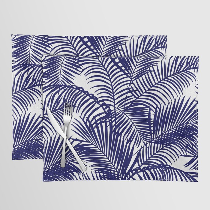 Modern blue white tropical palm trees pattern Placemat Gallery Image 1