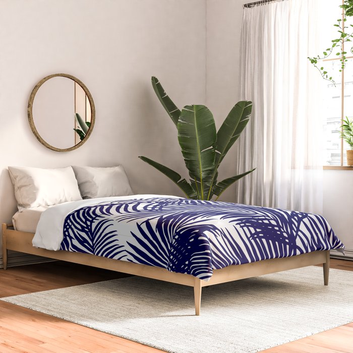 Modern blue white tropical palm trees pattern Comforter Gallery Image 2