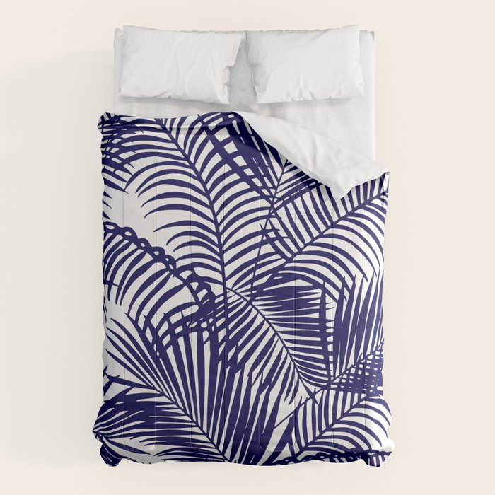Modern blue white tropical palm trees pattern Comforter Gallery Image 1