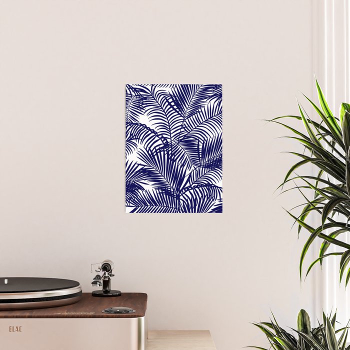 Modern blue white tropical palm trees pattern Poster Gallery Image 2