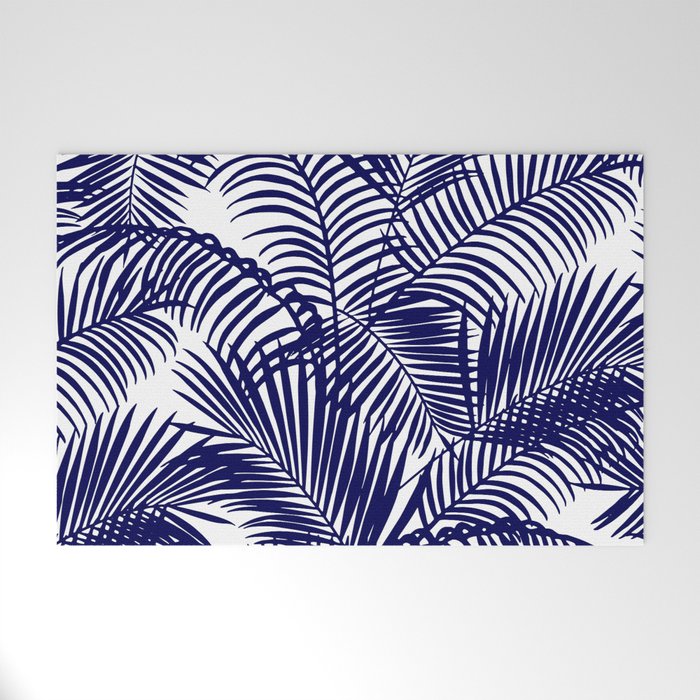 Modern blue white tropical palm trees pattern Welcome Mat Gallery Image 1