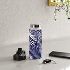 Modern blue white tropical palm trees pattern Water Bottle Gallery Image 4