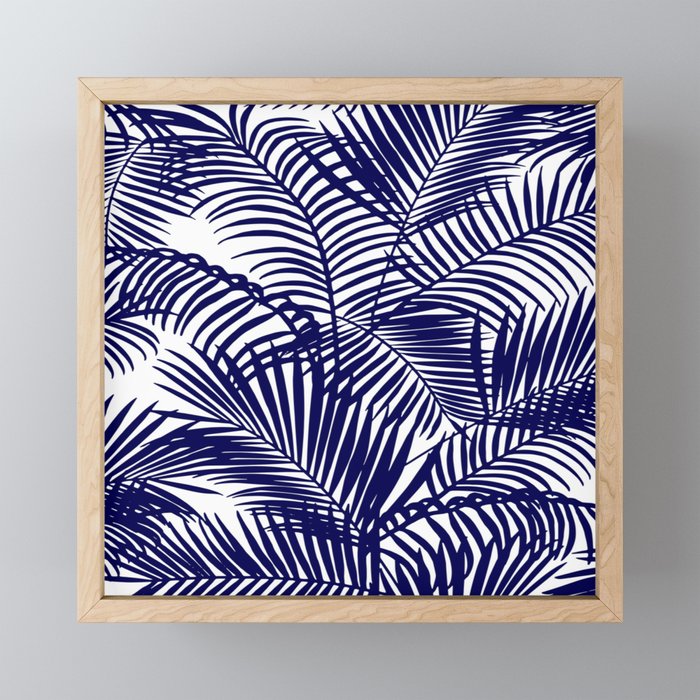 Modern blue white tropical palm trees pattern Mini Art Print Gallery Image 1