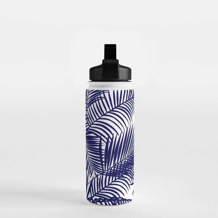 Modern blue white tropical palm trees pattern Water Bottle Gallery Image 2