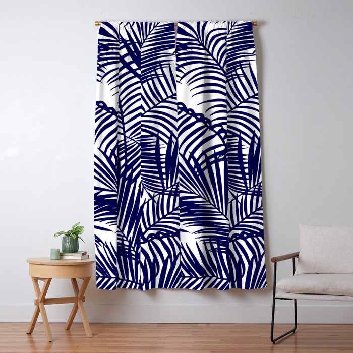 Modern blue white tropical palm trees pattern Window Curtain Gallery Image 5