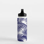 Modern blue white tropical palm trees pattern Water Bottle Gallery Image 3