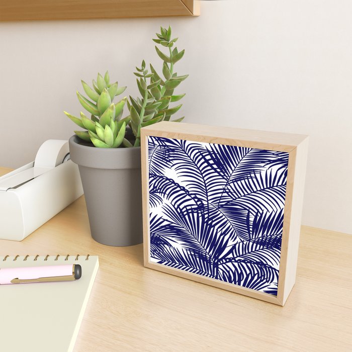 Modern blue white tropical palm trees pattern Mini Art Print Gallery Image 2