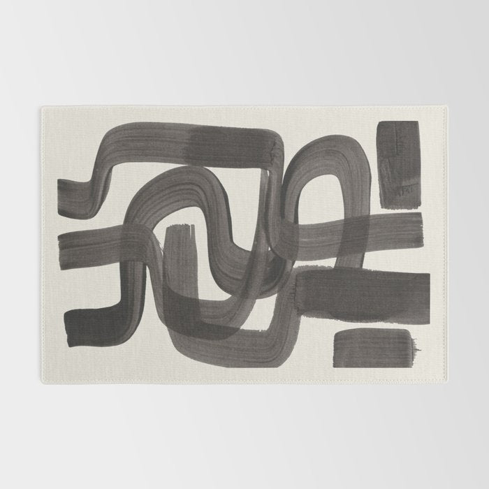 Black Ink Paint Brush Strokes Wiggles Mid Century Modern Rug Gallery Image 2