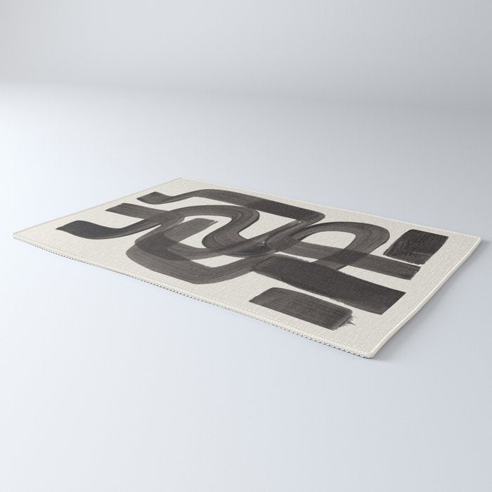 Black Ink Paint Brush Strokes Wiggles Mid Century Modern Rug Gallery Image 3