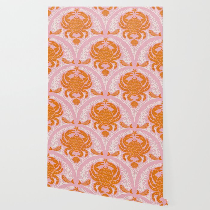 Orange Crab On Pink Pattern Wallpaper Gallery Image 2