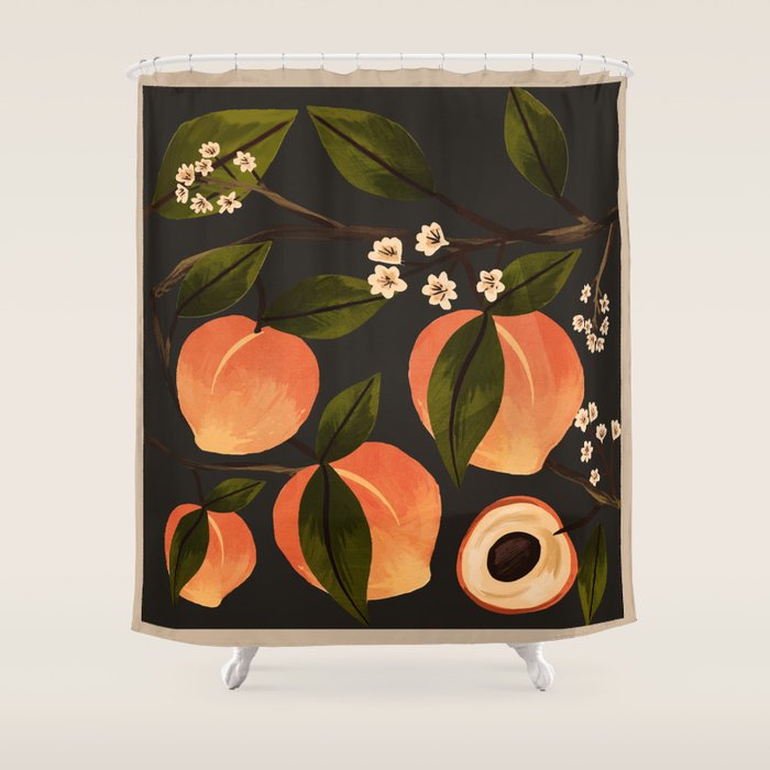 Peaches Botanical Art 1 Shower Curtain Gallery Image 1