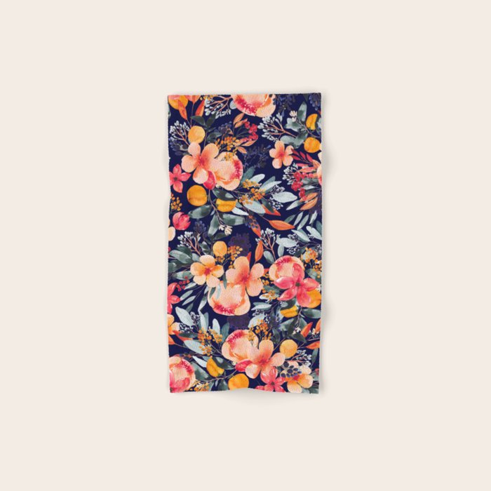 Navy Floral Bath Towel Gallery Image 1