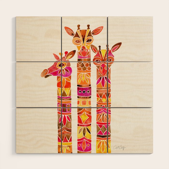 Giraffes - Fiery Palette Wood Wall Art Gallery Image 1