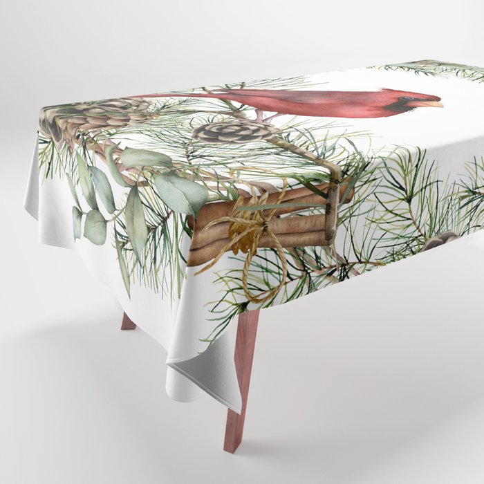 Cardinal Christmas Wreath, Floral Prints Tablecloth Gallery Image 1
