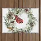 Cardinal Christmas Wreath, Floral Prints Outdoor Rug Gallery Image 1