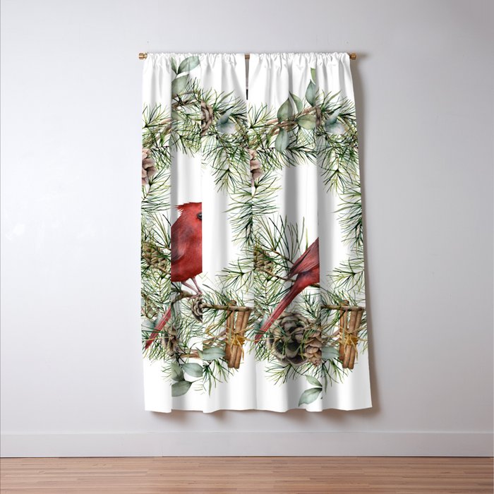Cardinal Christmas Wreath, Floral Prints Window Curtain Gallery Image 3