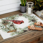 Cardinal Christmas Wreath, Floral Prints Outdoor Rug Gallery Image 2
