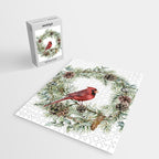Cardinal Christmas Wreath, Floral Prints Jigsaw Puzzle Gallery Image 2