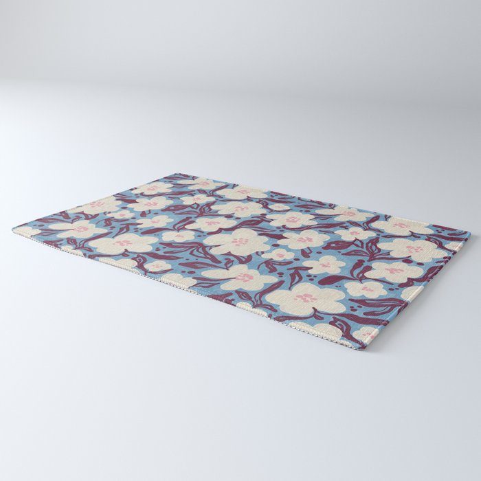 Cream Burgundy Blue Floral  Rug Gallery Image 3