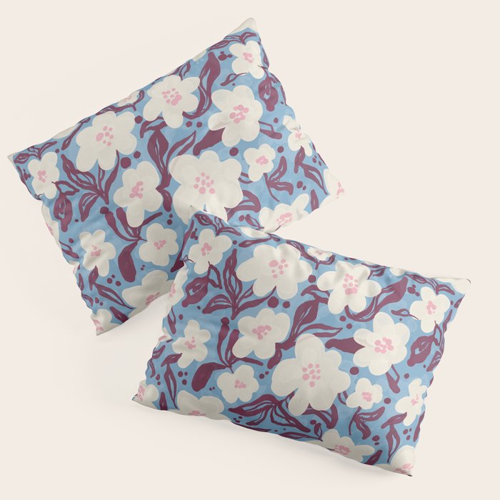 Cream Burgundy Blue Floral  Pillow Sham Gallery Image 3