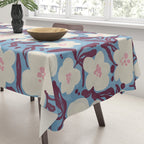 Cream Burgundy Blue Floral  Tablecloth Gallery Image 3
