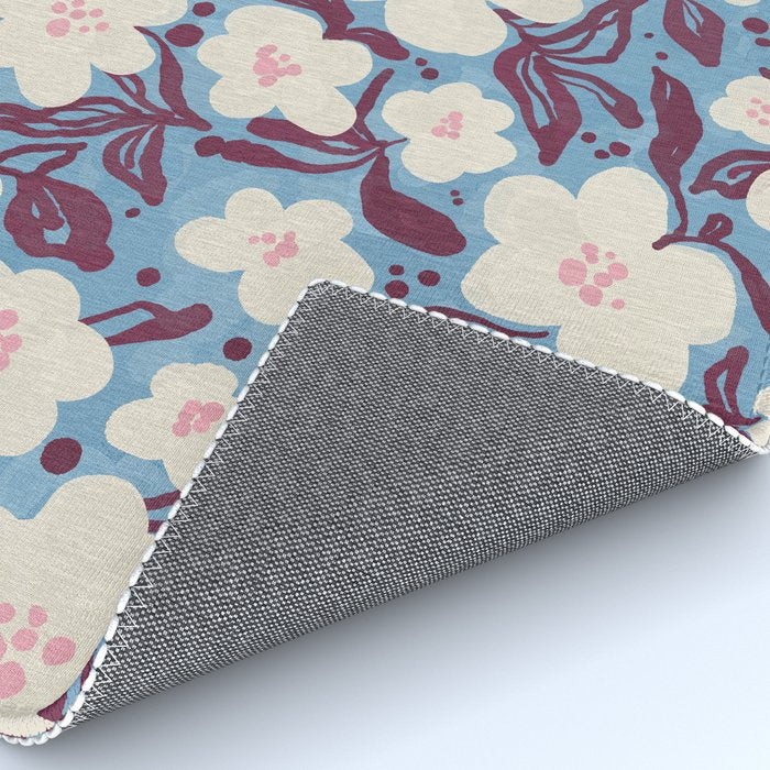 Cream Burgundy Blue Floral  Rug Gallery Image 4
