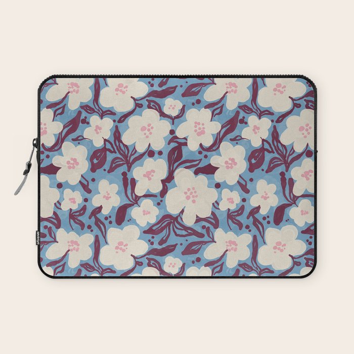 Cream Burgundy Blue Floral  Laptop Sleeve Gallery Image 1
