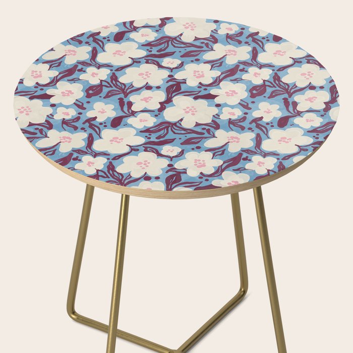 Cream Burgundy Blue Floral  Side Table Gallery Image 2