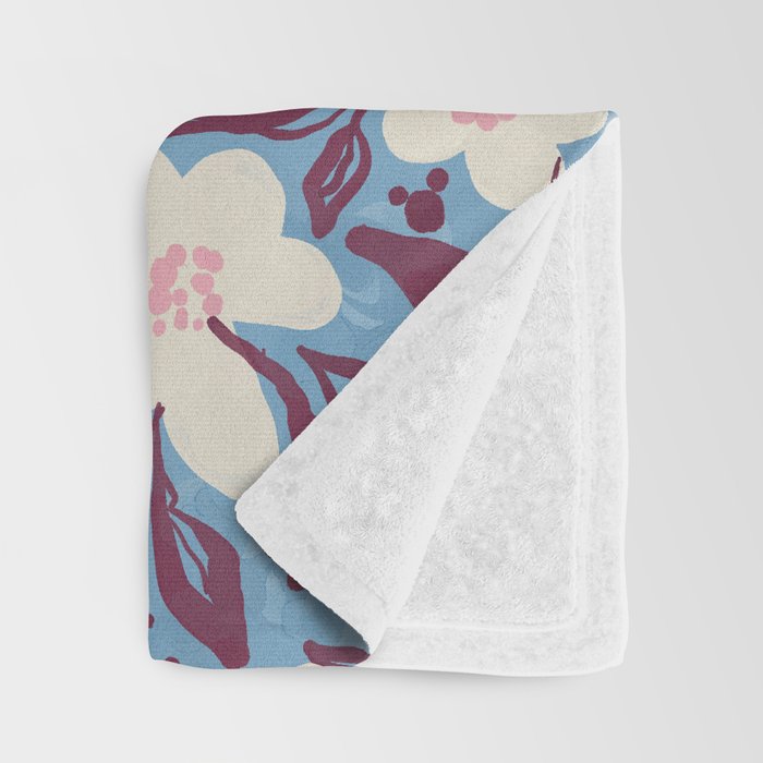 Cream Burgundy Blue Floral  Throw Blanket Gallery Image 3