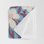 Cream Burgundy Blue Floral  Throw Blanket Gallery Image 3