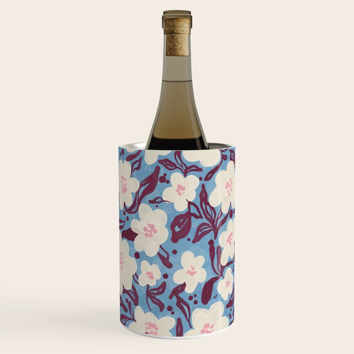 Cream Burgundy Blue Floral  Wine Chiller Gallery Image 3