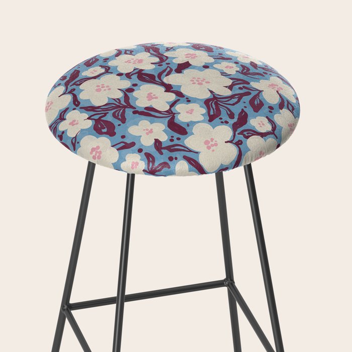 Cream Burgundy Blue Floral  Stool Gallery Image 2