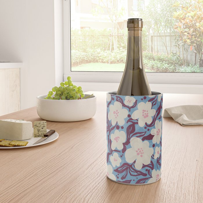 Cream Burgundy Blue Floral  Wine Chiller Gallery Image 4